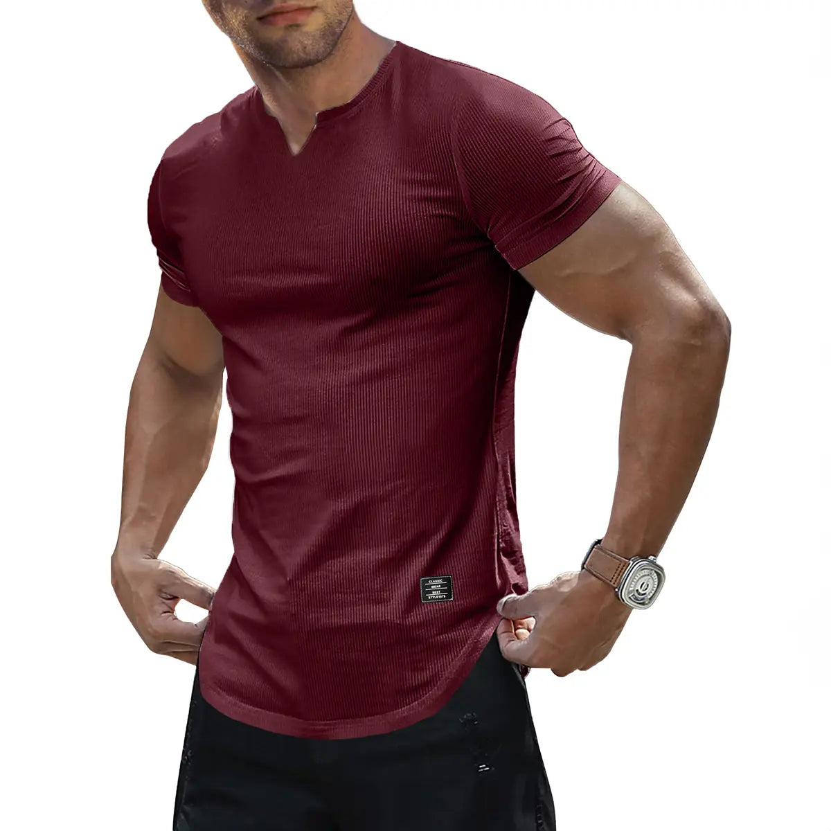 JMIERR Men's Solid Color Slim Fit T-Shirt, Stylish V-Neck Long T-Shirt, Suitable for Gym Workouts and Sports, Casual Men's Top, Short-Sleeve T-Shirt, Suitable for Everyday Outdoor Wear, Men's Streetwear Combinations