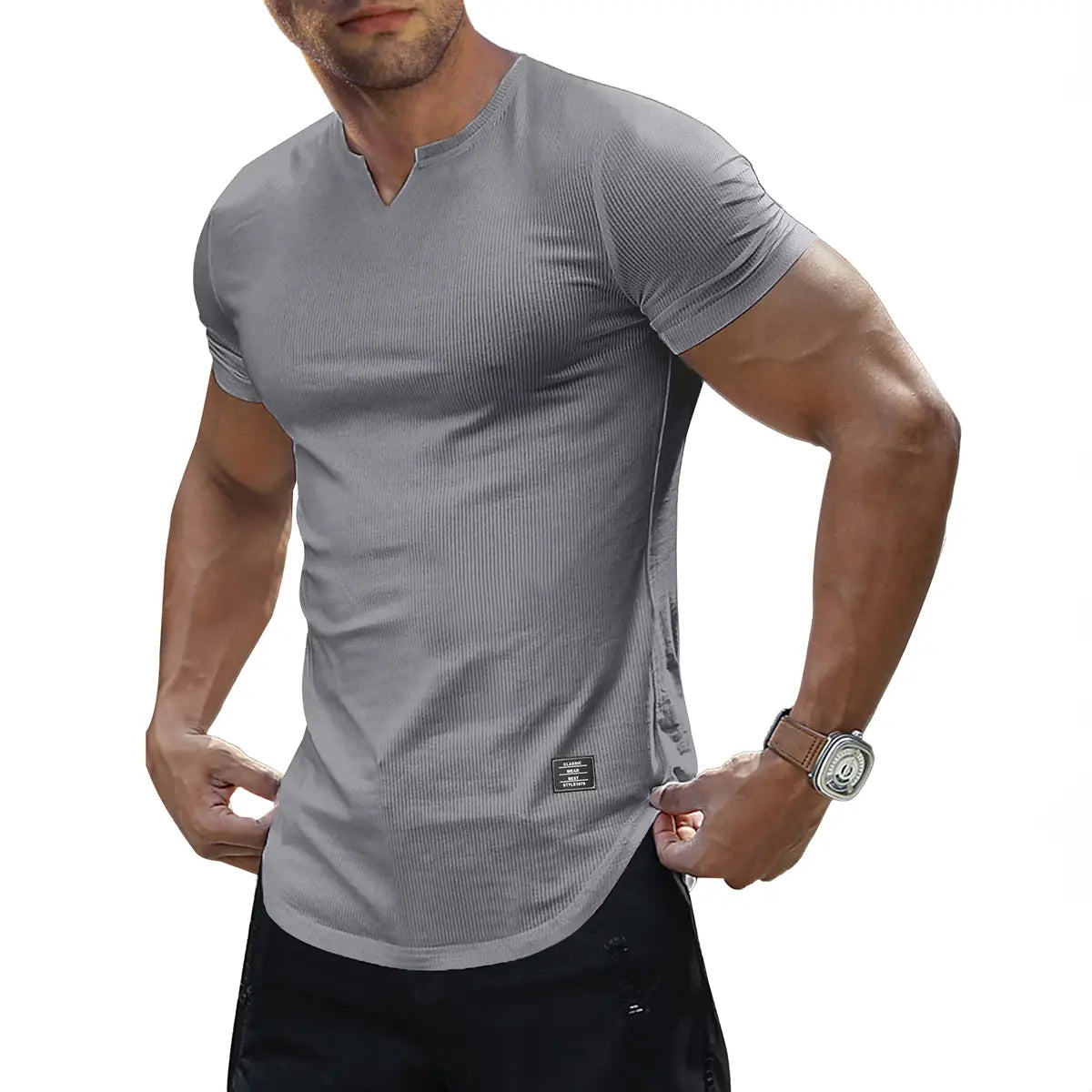 JMIERR Men's Solid Color Slim Fit T-Shirt, Stylish V-Neck Long T-Shirt, Suitable for Gym Workouts and Sports, Casual Men's Top, Short-Sleeve T-Shirt, Suitable for Everyday Outdoor Wear, Men's Streetwear Combinations