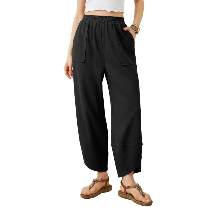 Wandal Women Baggy Barrel Harem Pants Elastic High Waist