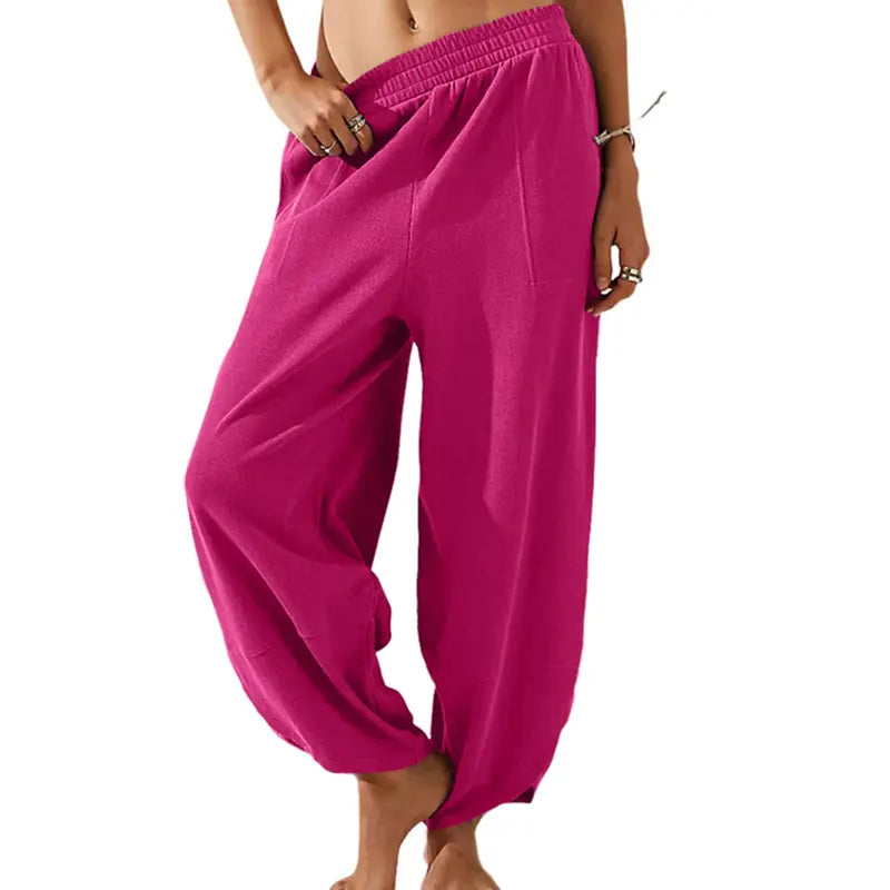 Wandal Women Baggy Barrel Harem Pants Elastic High Waist