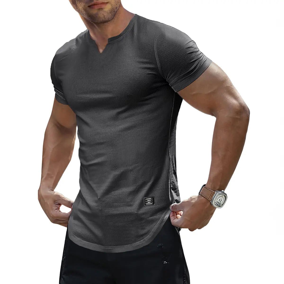 JMIERR Men's Solid Color Slim Fit T-Shirt, Stylish V-Neck Long T-Shirt, Suitable for Gym Workouts and Sports, Casual Men's Top, Short-Sleeve T-Shirt, Suitable for Everyday Outdoor Wear, Men's Streetwear Combinations