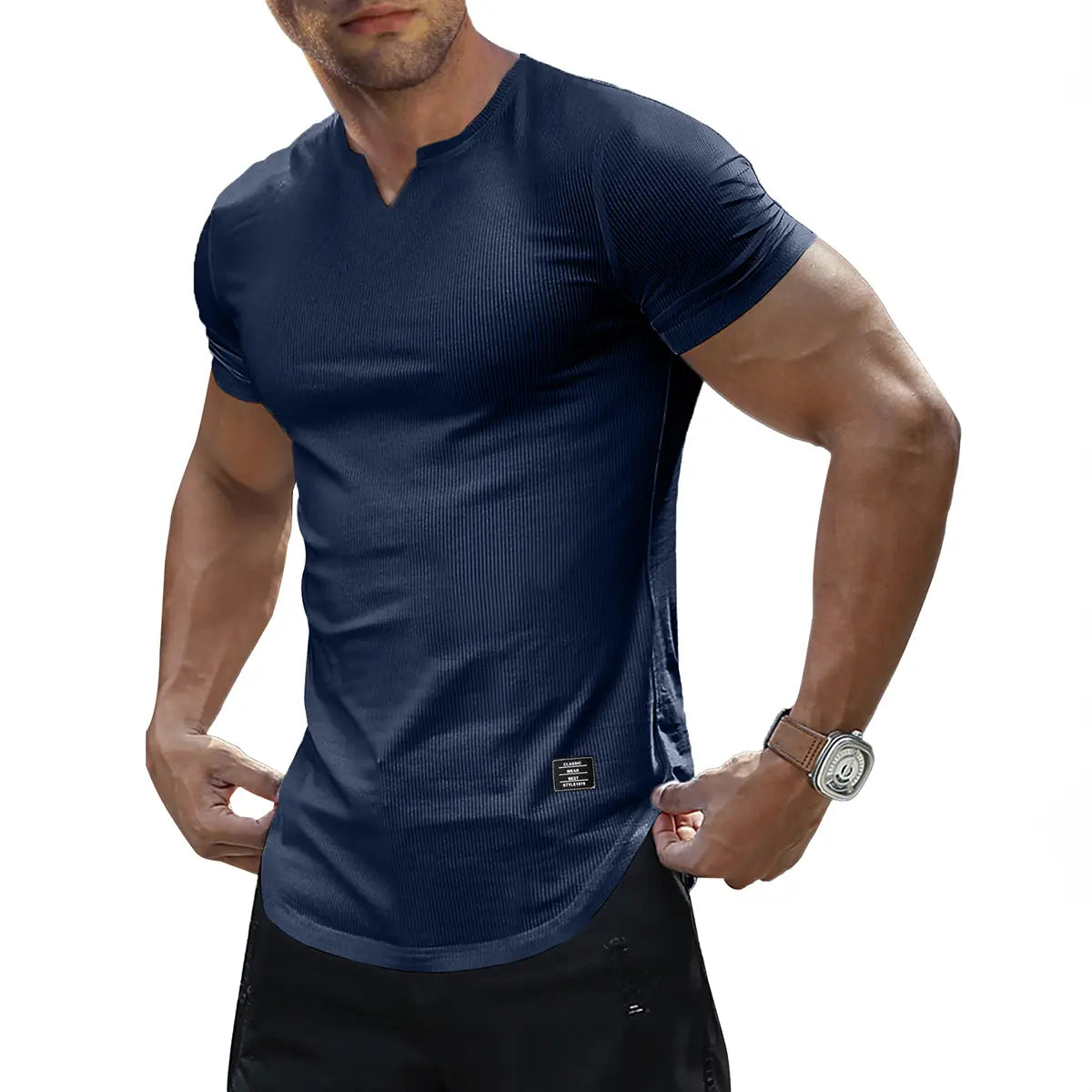 JMIERR Men's Solid Color Slim Fit T-Shirt, Stylish V-Neck Long T-Shirt, Suitable for Gym Workouts and Sports, Casual Men's Top, Short-Sleeve T-Shirt, Suitable for Everyday Outdoor Wear, Men's Streetwear Combinations