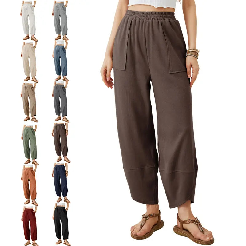Wandal Women Baggy Barrel Harem Pants Elastic High Waist