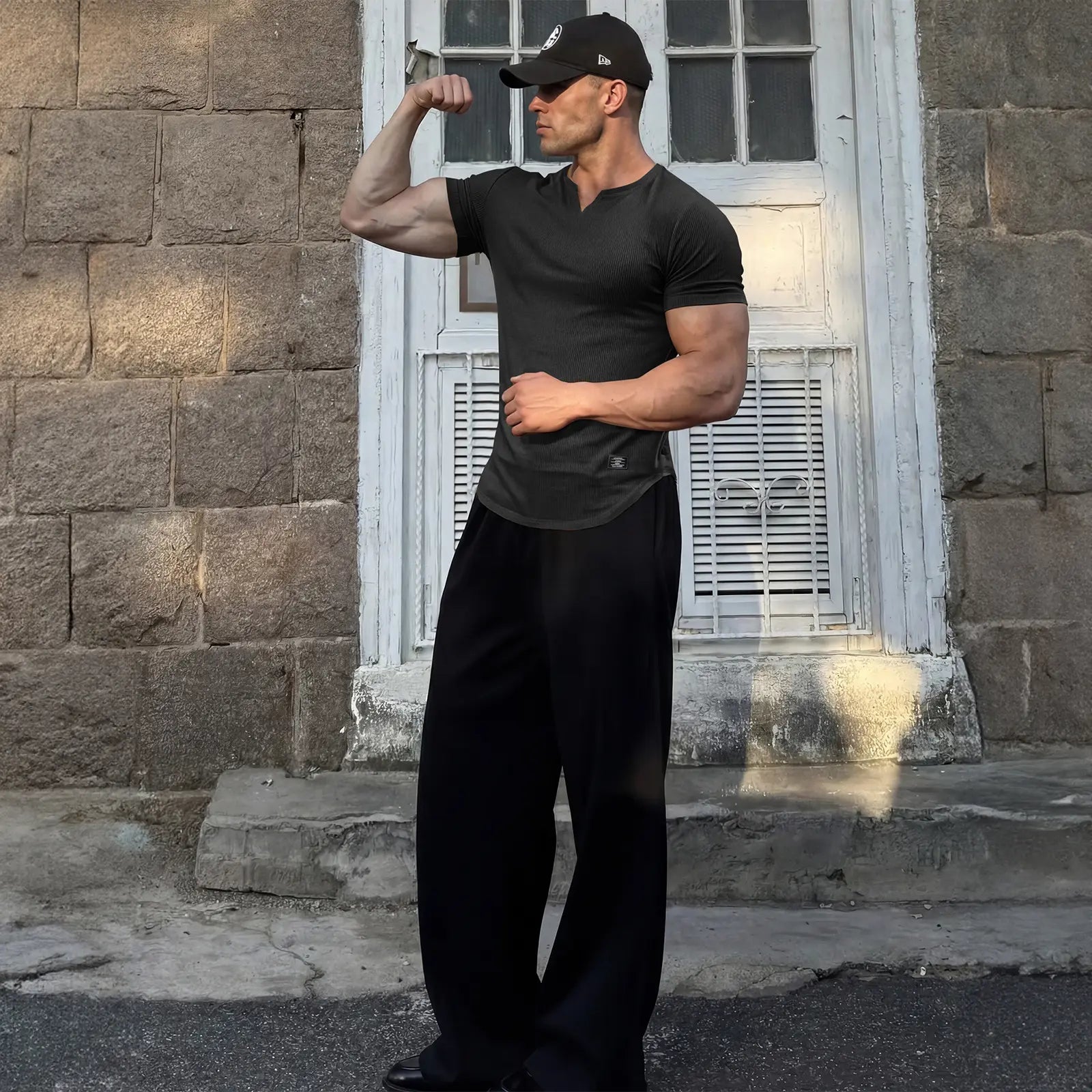 JMIERR Men's Solid Color Slim Fit T-Shirt, Stylish V-Neck Long T-Shirt, Suitable for Gym Workouts and Sports, Casual Men's Top, Short-Sleeve T-Shirt, Suitable for Everyday Outdoor Wear, Men's Streetwear Combinations