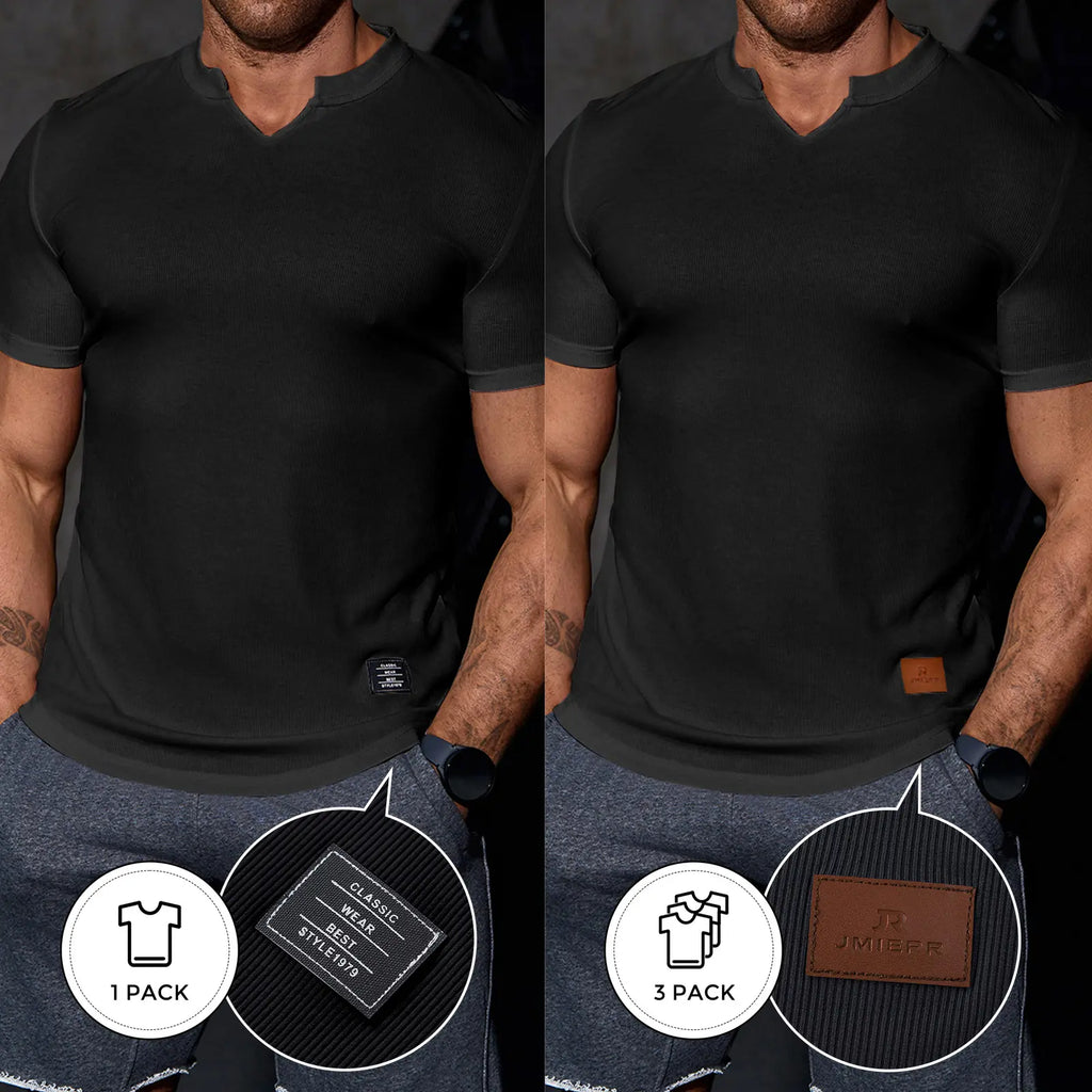 JMIERR Men's Solid Color Slim Fit T-Shirt, Stylish V-Neck Long T-Shirt, Suitable for Gym Workouts and Sports, Casual Men's Top, Short-Sleeve T-Shirt, Suitable for Everyday Outdoor Wear, Men's Streetwear Combinations
