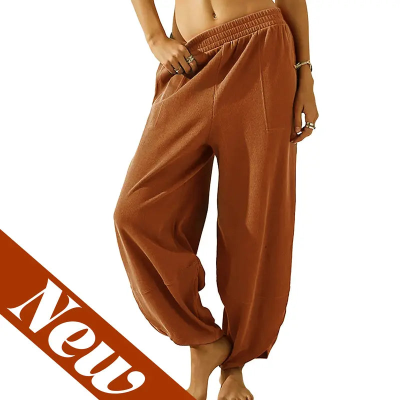 Wandal Women Baggy Barrel Harem Pants Elastic High Waist
