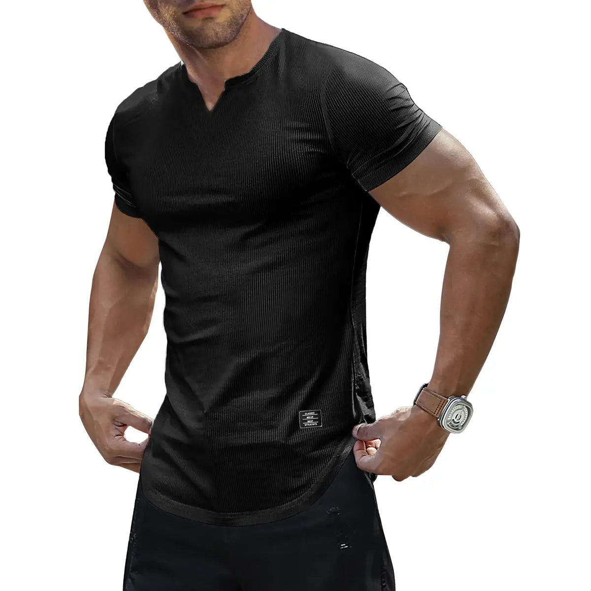 JMIERR Men's Solid Color Slim Fit T-Shirt, Stylish V-Neck Long T-Shirt, Suitable for Gym Workouts and Sports, Casual Men's Top, Short-Sleeve T-Shirt, Suitable for Everyday Outdoor Wear, Men's Streetwear Combinations