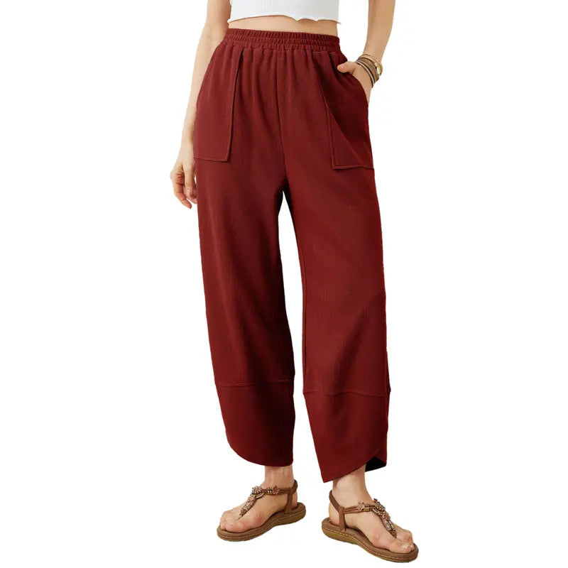 Wandal Women Baggy Barrel Harem Pants Elastic High Waist