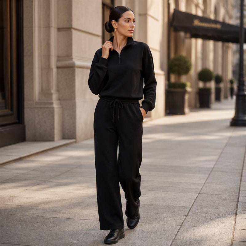 🌸Hot Sale 50% OFF☁️Women's Half-Zip Lapel Top and Wide-Leg Pants Set